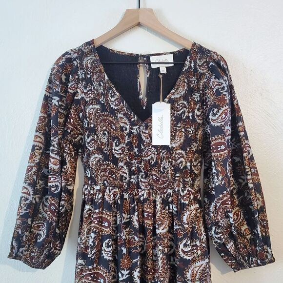 Cleobella Carly Paisley V-Neck Ankle Dress In Avalon Size Extra Small NWT - Picture 9 of 9
